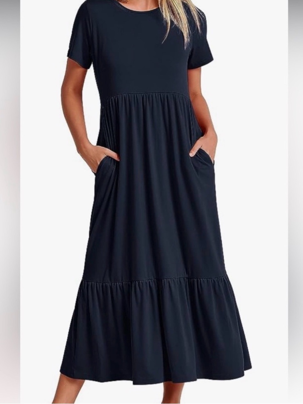 Navy Blue Tiered Midi Dress